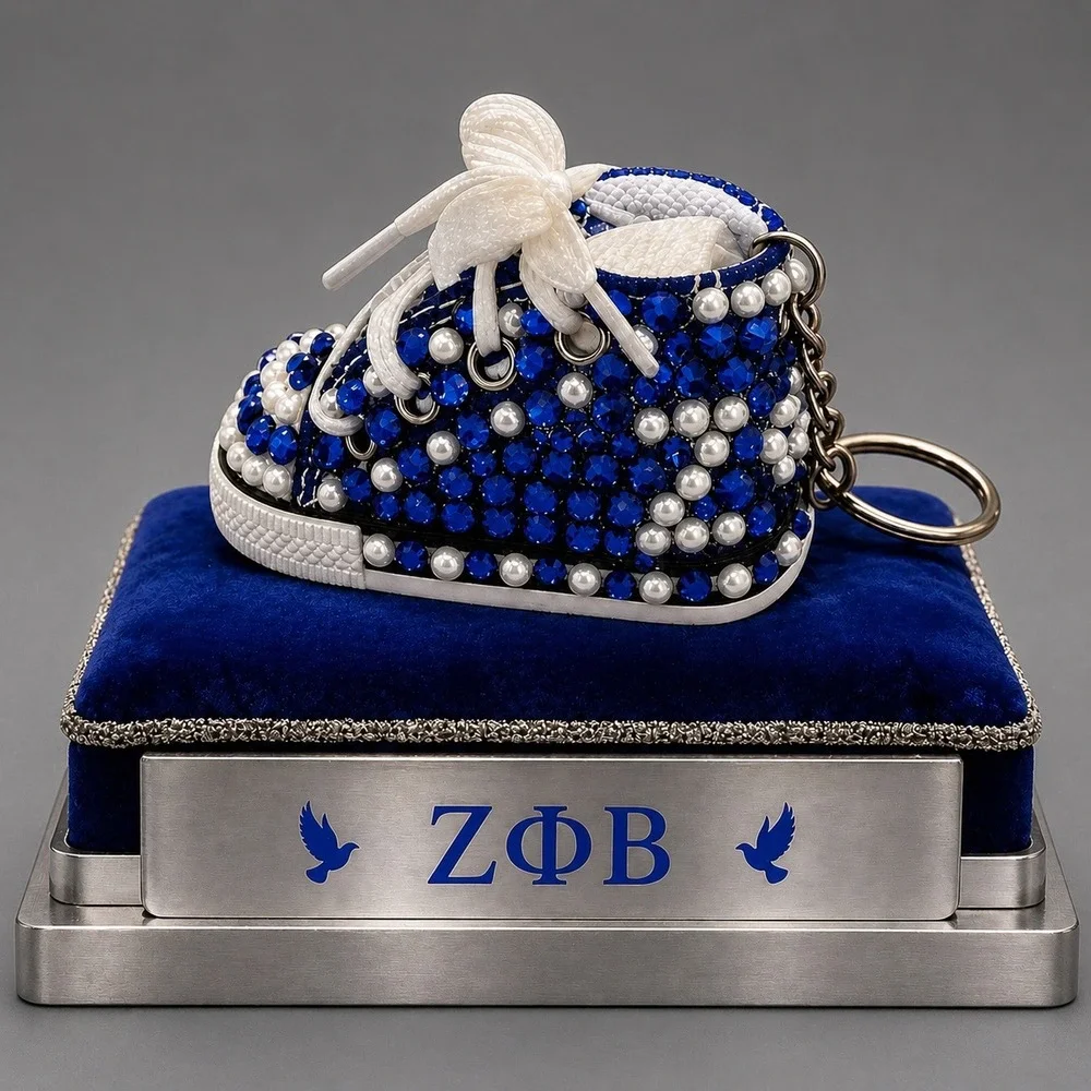 Zeta Phi Beta Keychain Blue Rhinestone‎ and White Pearls Custom Made Shoe
